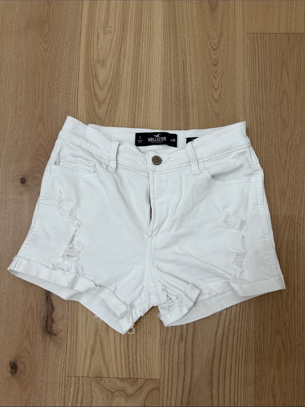 Hollister Women's White Ripped Denim Shorts